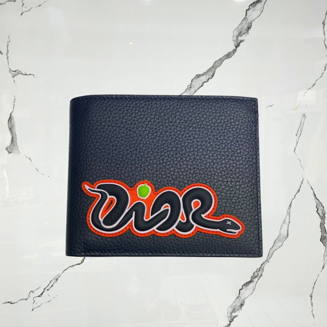 Dior x KAWS Card Holder Navy Blue Grained Calfskin - Urban Utility