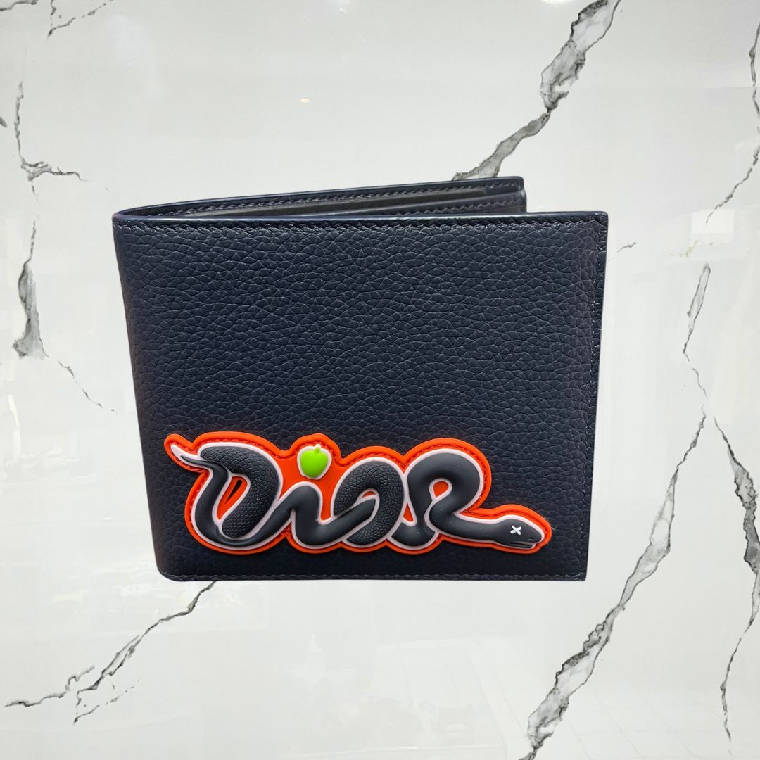 Dior x KAWS Card Holder Navy Blue Grained Calfskin - Urban Utility