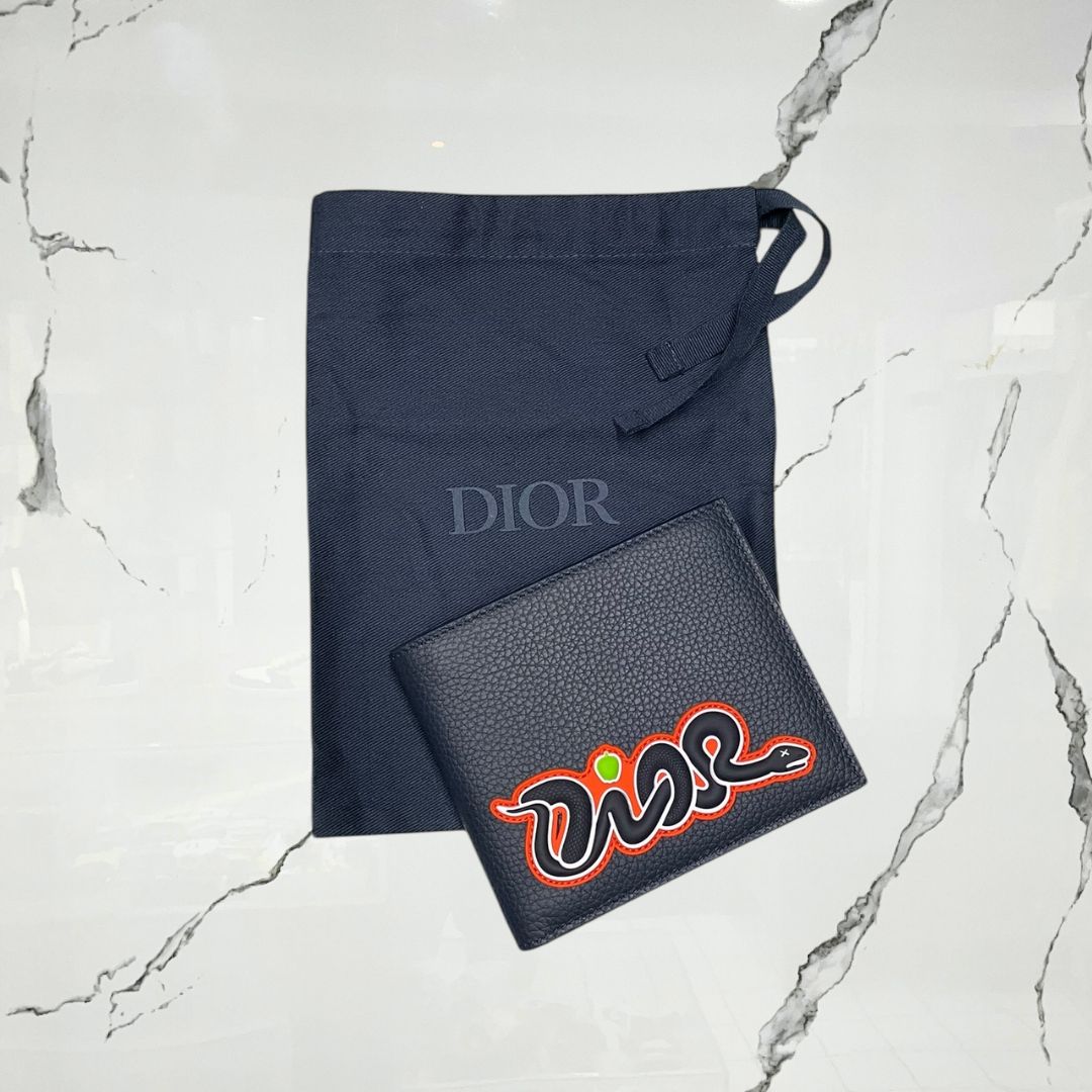 Dior x KAWS Card Holder Navy Blue Grained Calfskin - Urban Utility