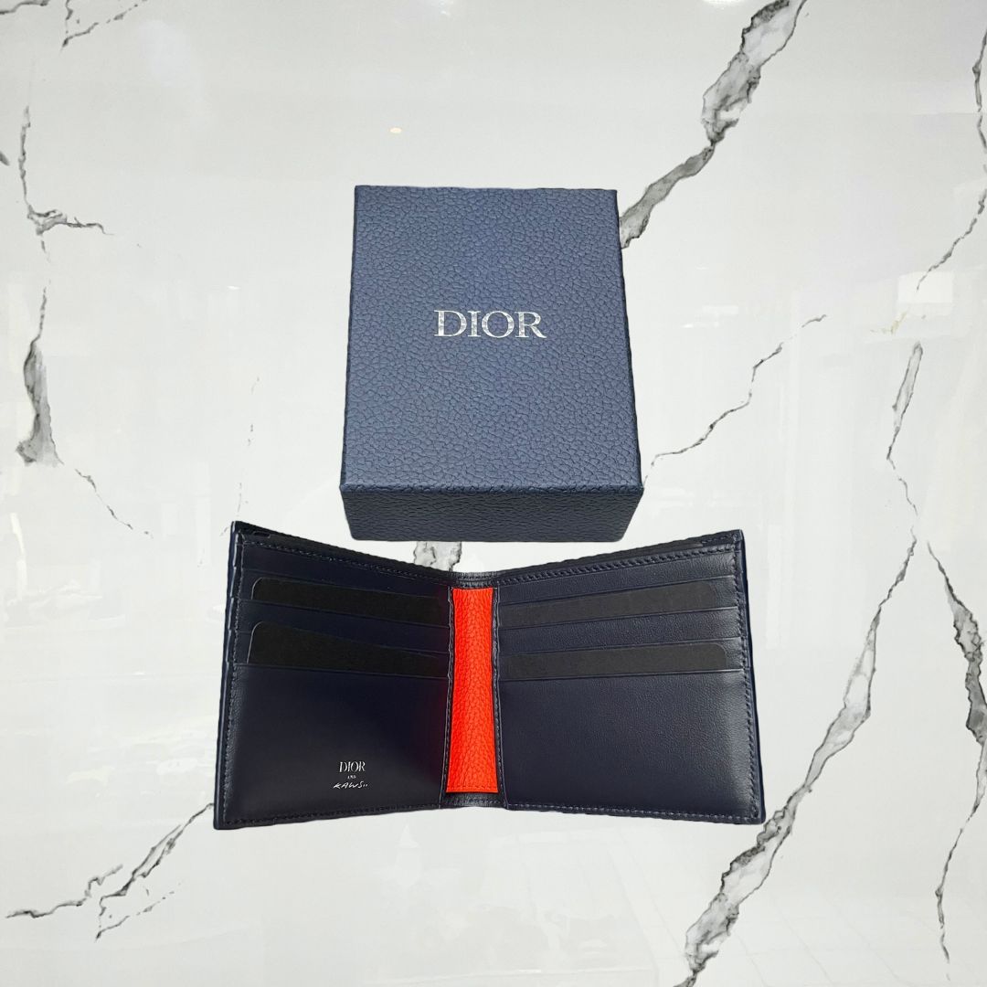 Dior x KAWS Card Holder Navy Blue Grained Calfskin - Urban Utility