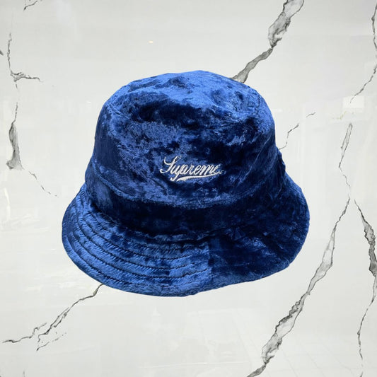 Supreme Crushed Velvet Blue Bucket Hat - Urban Utility