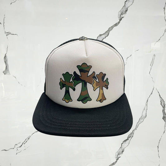 Chrome Hearts Triple Cross Trucker Black White Cap - Urban Utility