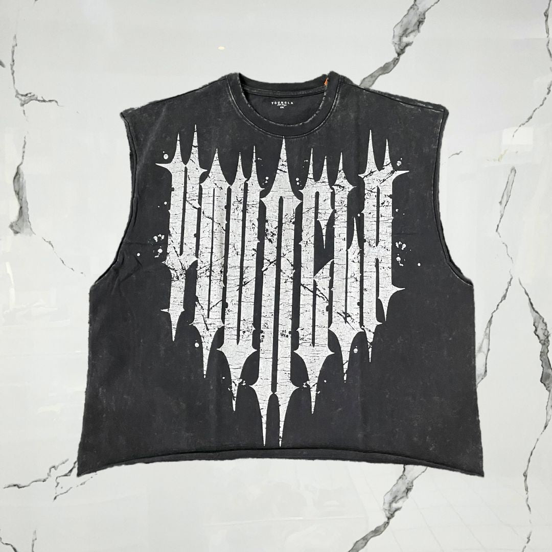 YoungLA Revenge Crop Cut - Offs Grey Wash Tank Top - Urban Utility