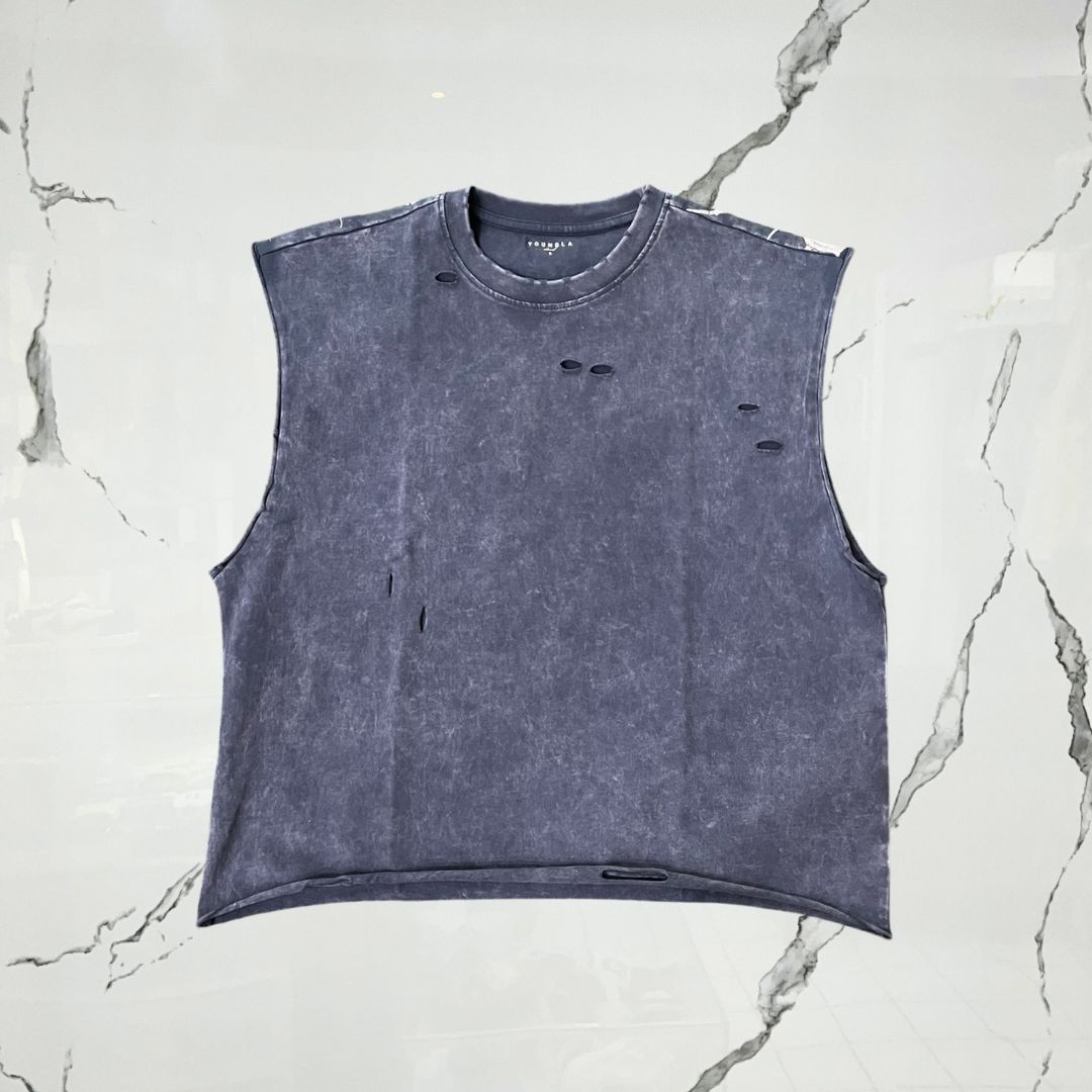 YoungLA Anarchy Cropped Tanks Deep Navy Wash Tank Top - Urban Utility