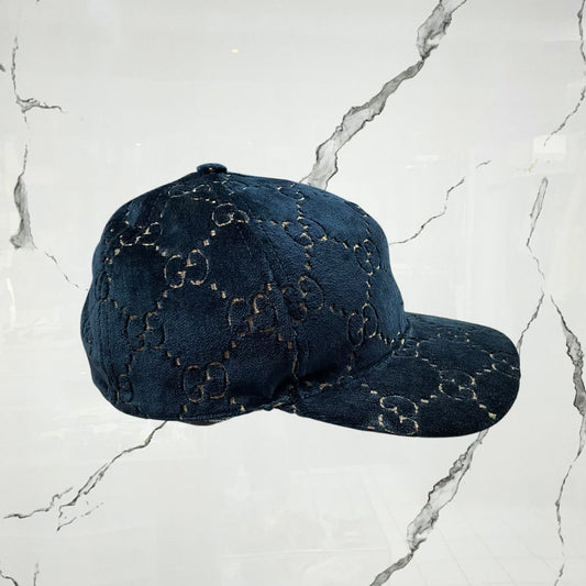 Gucci Velvet Navy Blue Monogram Cap (De Uso) - Urban Utility