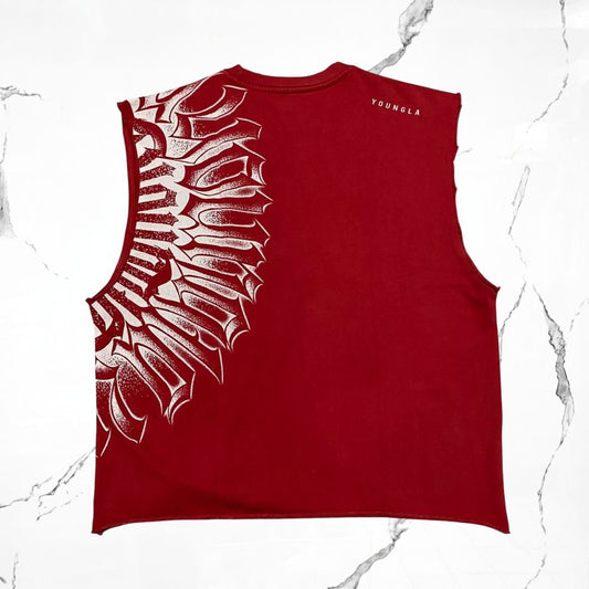 YoungLA Armor Ink Cut - Off Red Wash Tank - Urban Utility