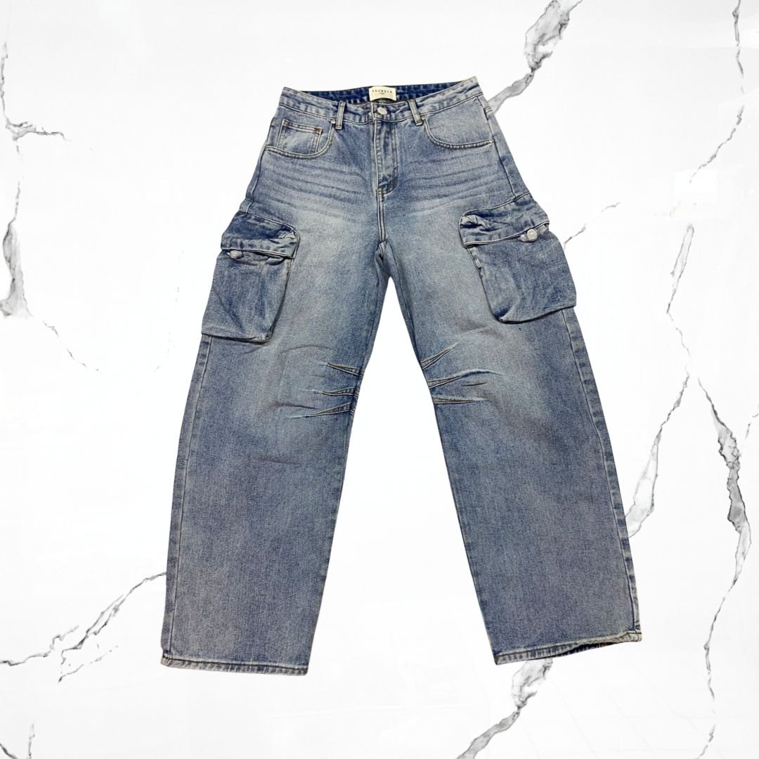 YoungLA Baggy Cargo Blue Wash Jeans - Urban Utility