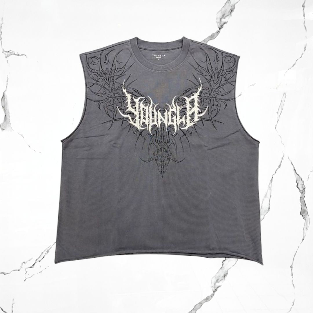 YoungLA Dark Wave Cut - Offs Grey Wash Tank - Urban Utility