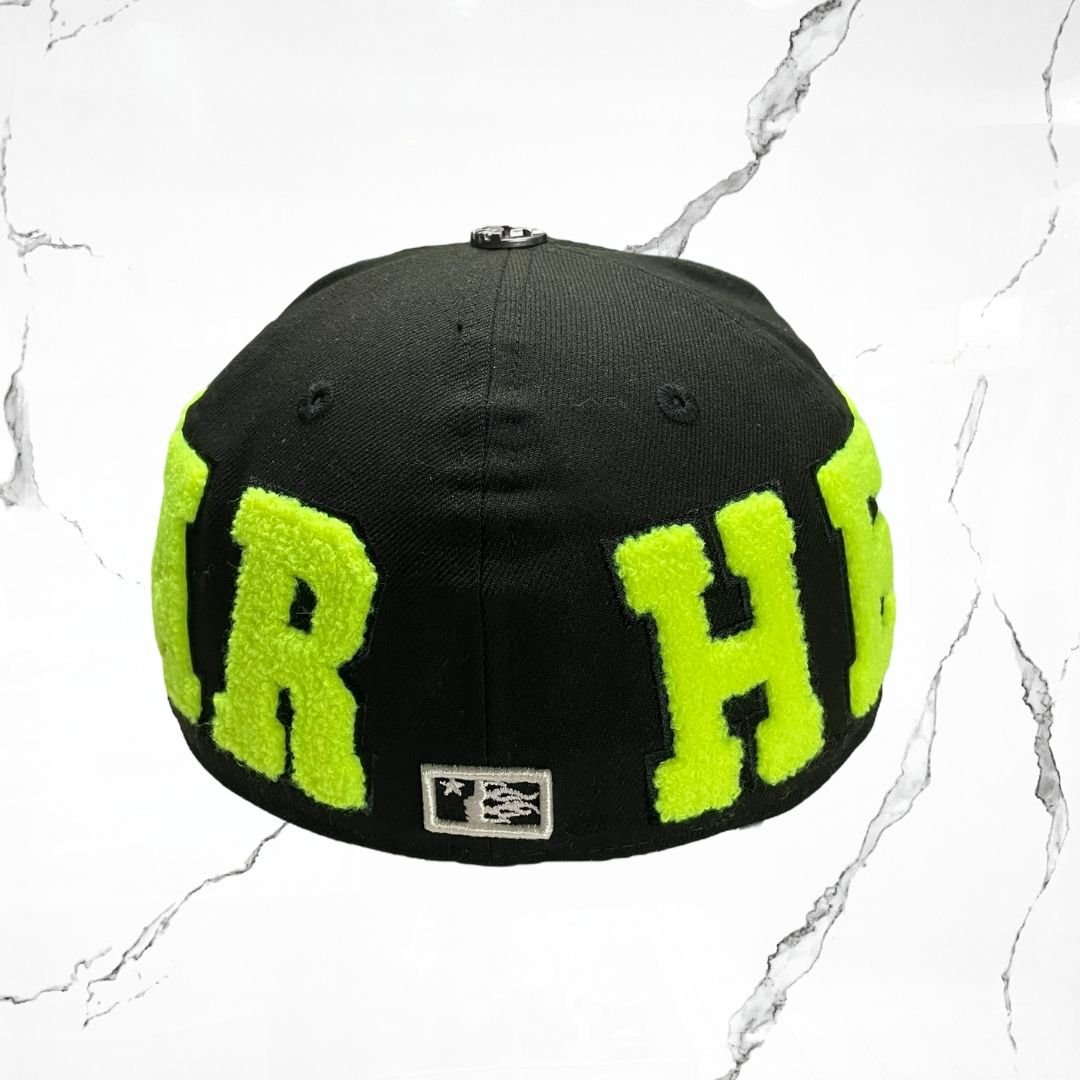 Hellstar OG Patch Fitted Hat Black Neon Green Cap - Urban Utility