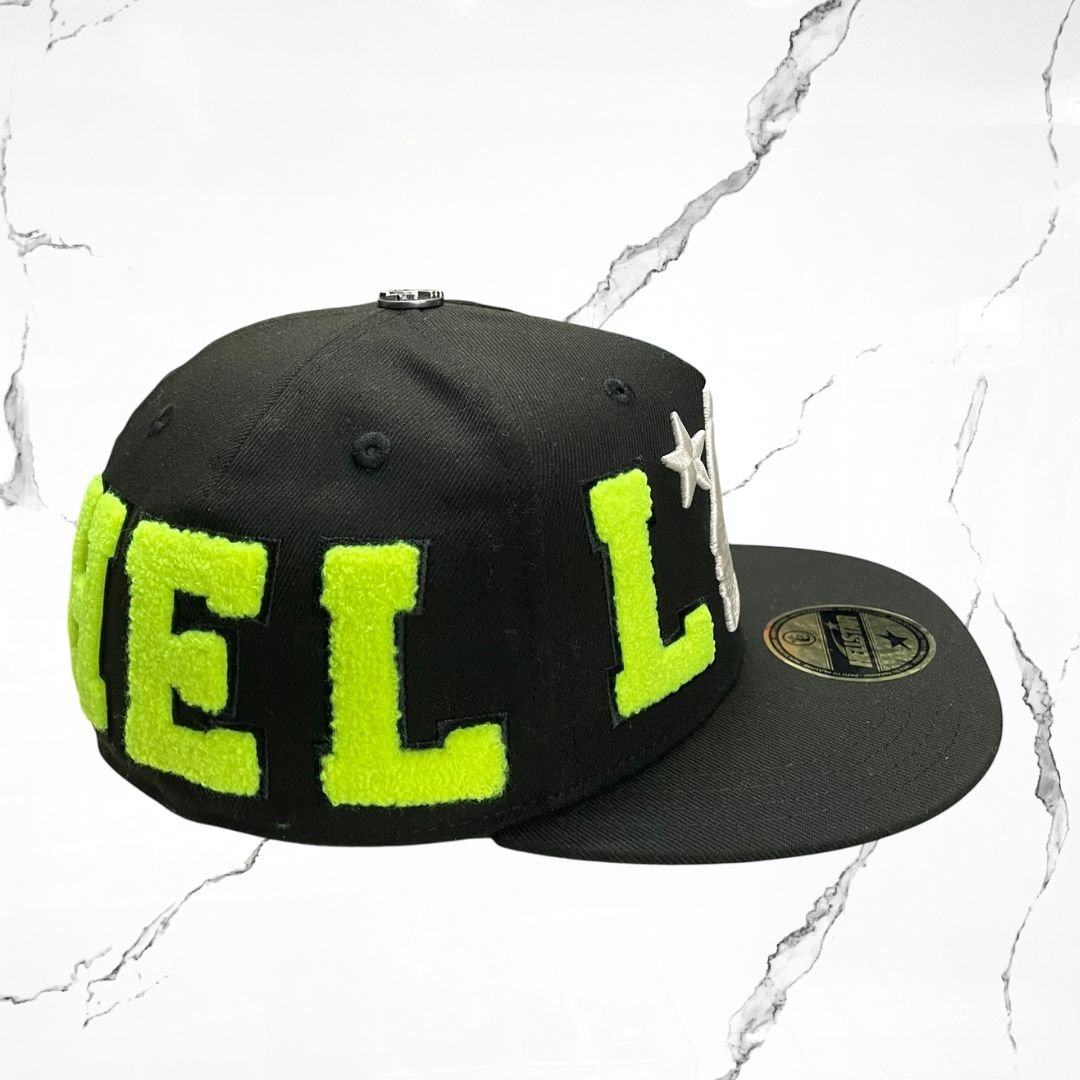 Hellstar OG Patch Fitted Hat Black Neon Green Cap - Urban Utility