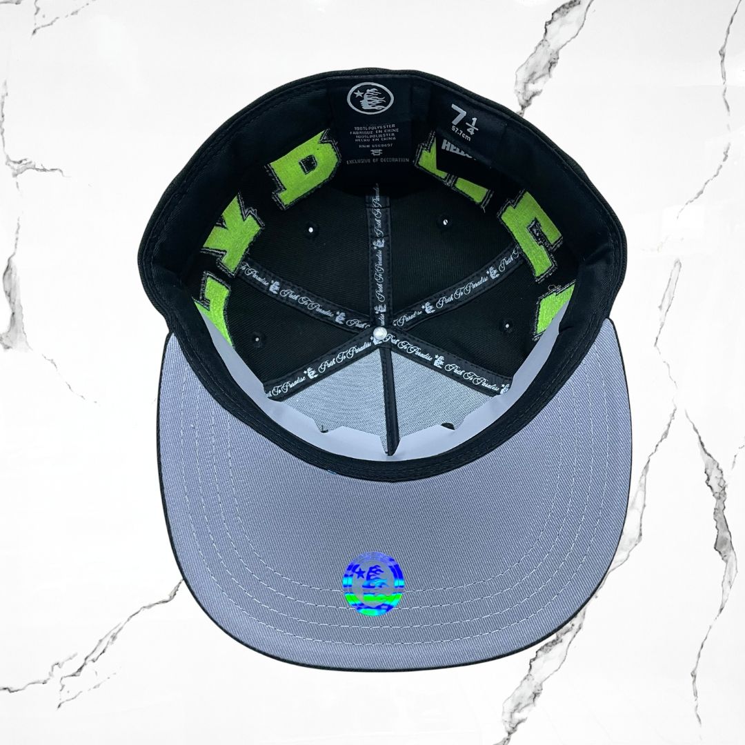 Hellstar OG Patch Fitted Hat Black Neon Green Cap - Urban Utility