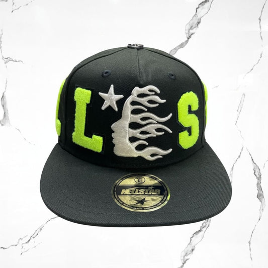 Hellstar OG Patch Fitted Hat Black Neon Green Cap - Urban Utility