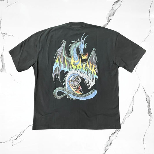 All Saints Dragon Wave SS Crew Washed Black T-shirt - Urban Utility