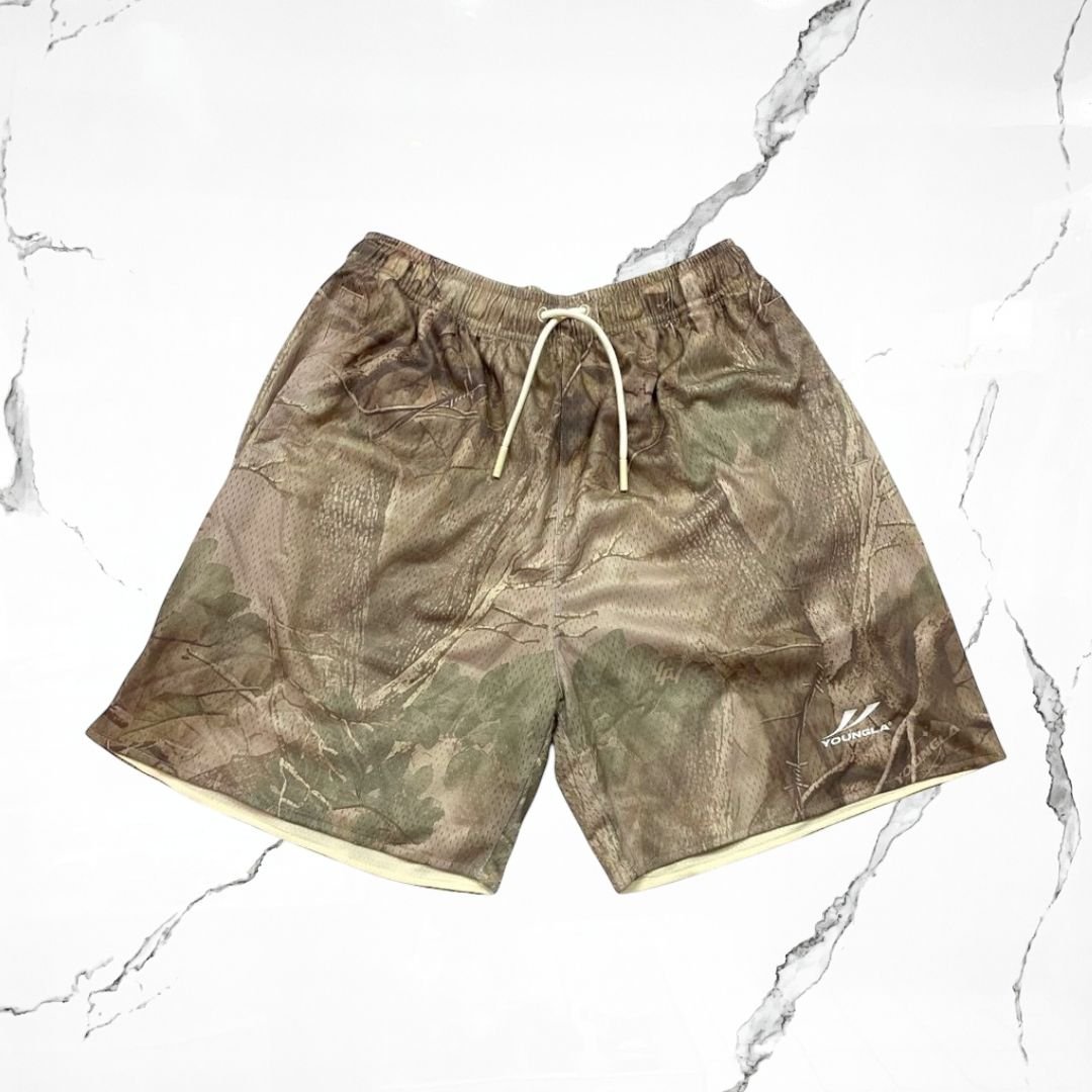 YoungLA Baggy Basketball Shorts Desert Tan Tree Camo Short - Urban Utility