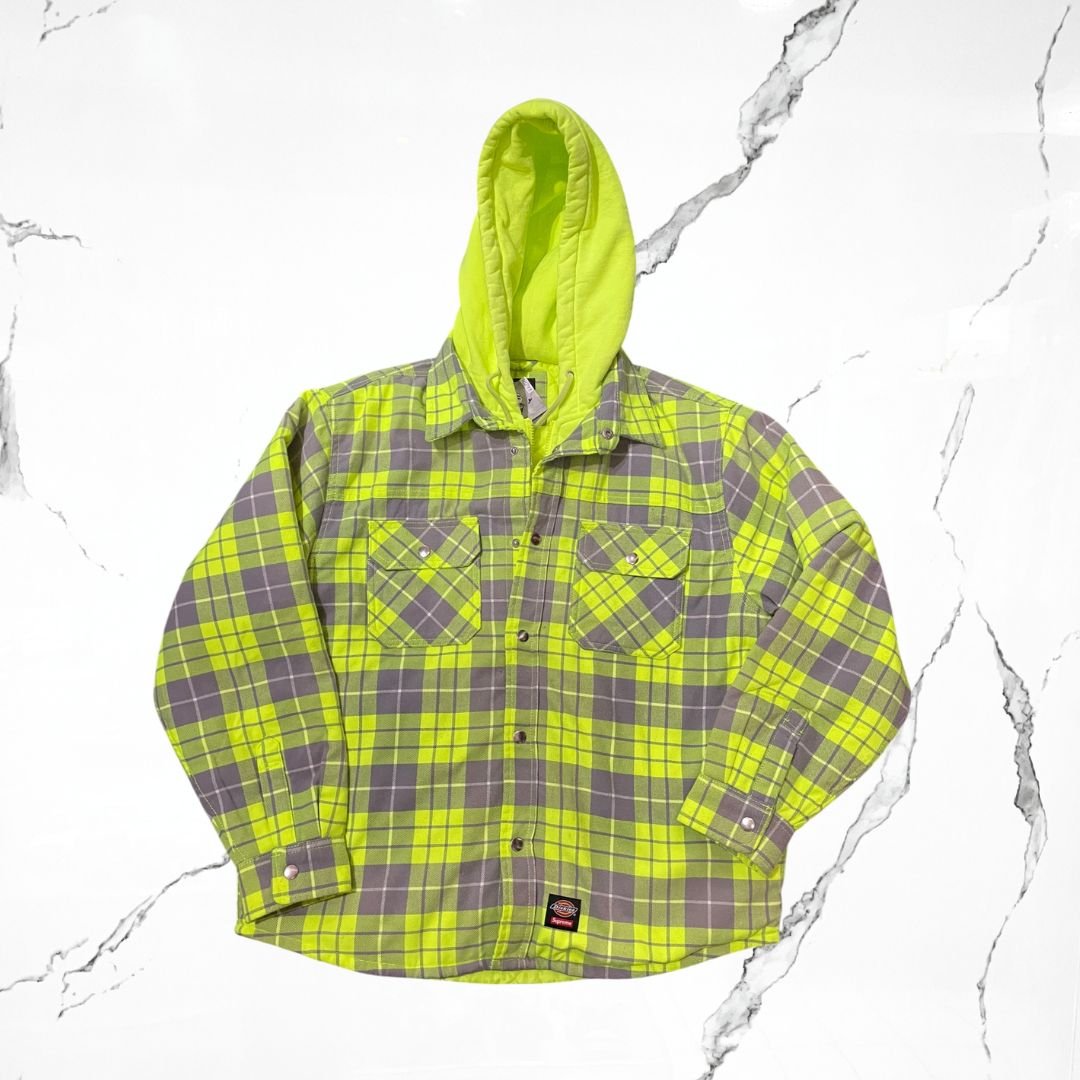 Dickies x Supreme Lined Flannel Neon Green Zip Up Hoodie (De Uso) - Urban Utility