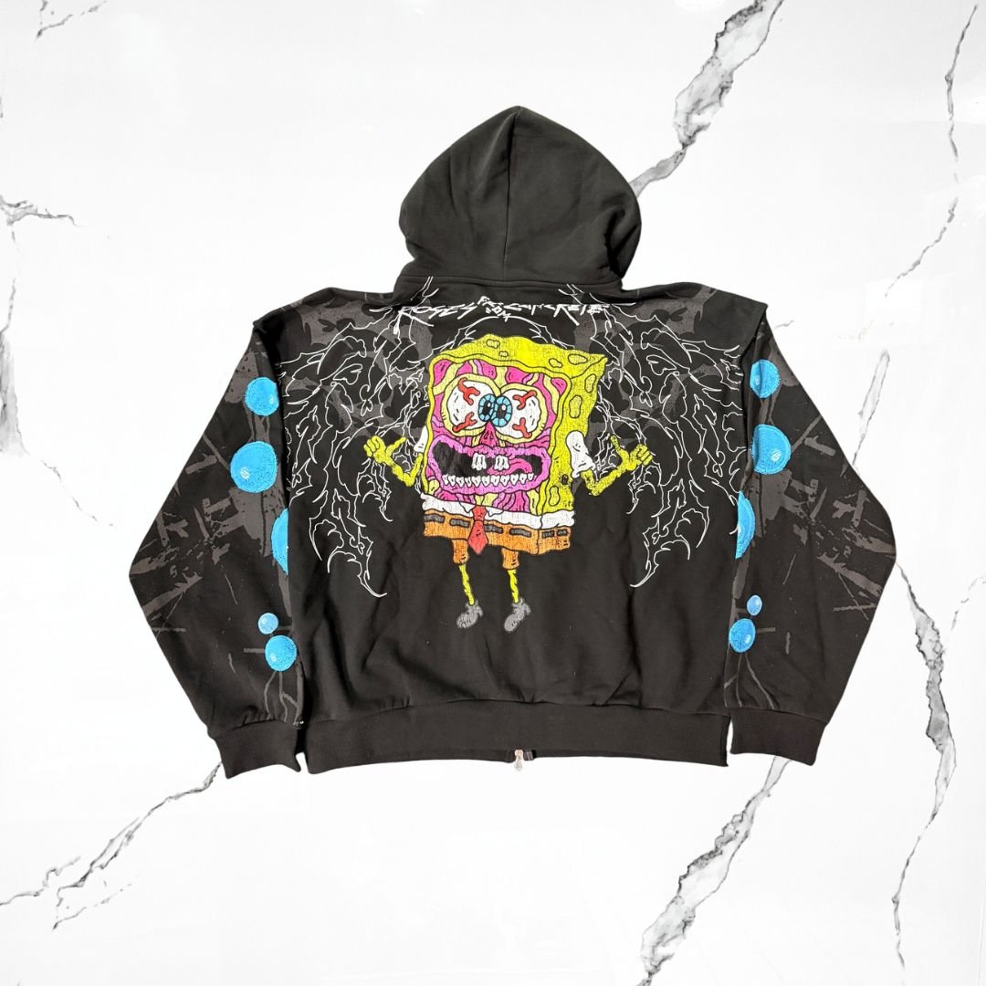 Civil Regime x Nickelodeon Spongenbob Squarepants Spongenbob Parches Black Zip Hoodie - Urban Utility