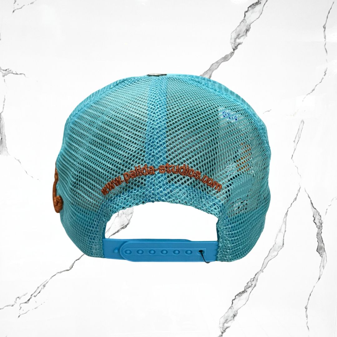 Palida Trucker Hat Box Logo Sky Blue Orange Cap