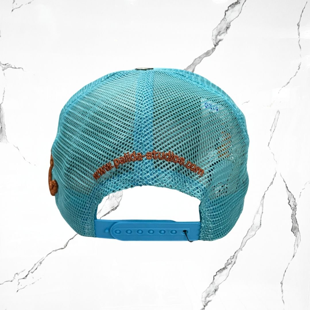 Palida Trucker Hat Box Logo Sky Blue Orange Cap - Urban Utility