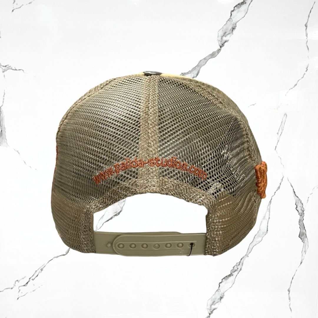 Palida Trucker Hat Box Logo Beige Brown Orange Cap - Urban Utility