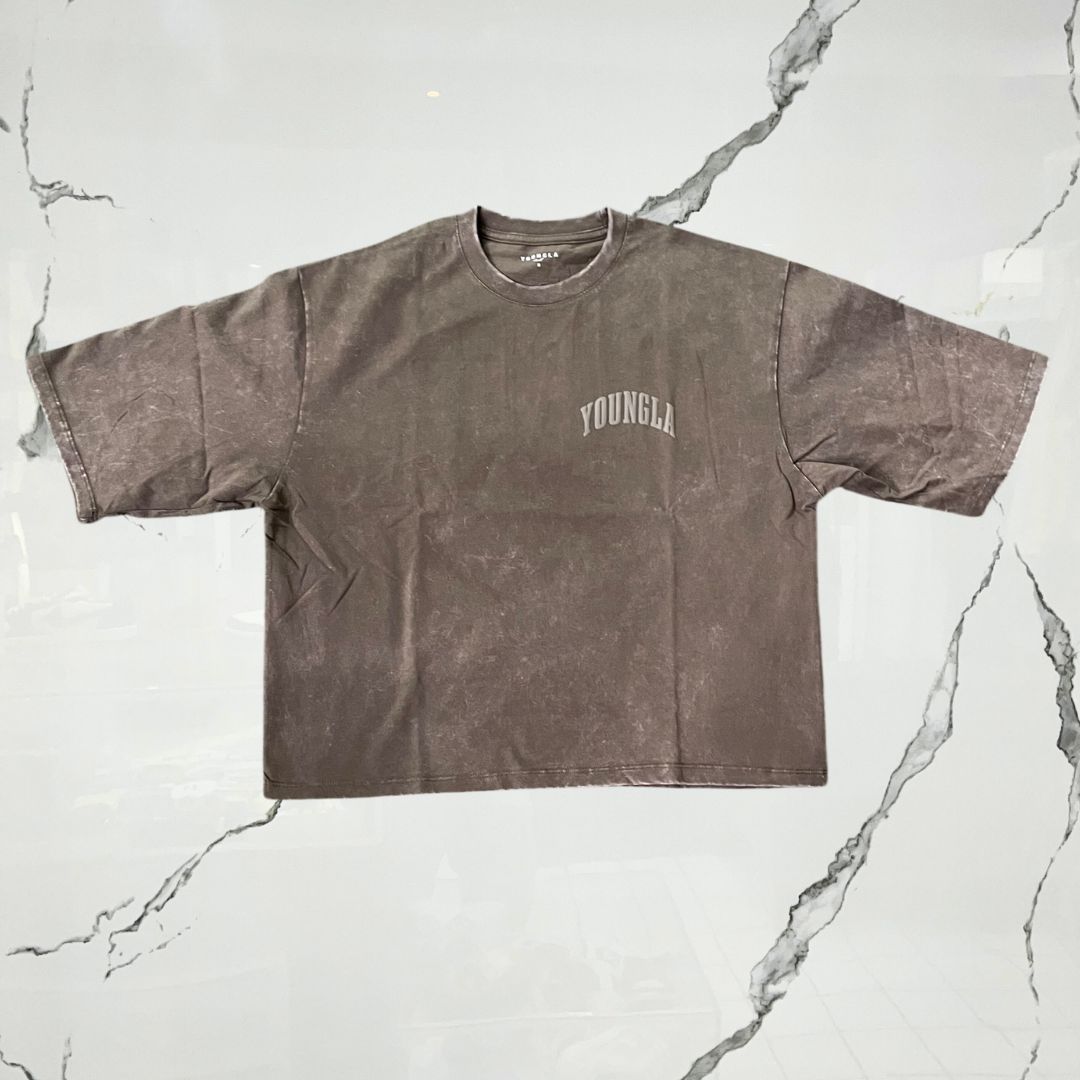 YoungLA Foundation Cropped Tees Brown Wash T-shirt