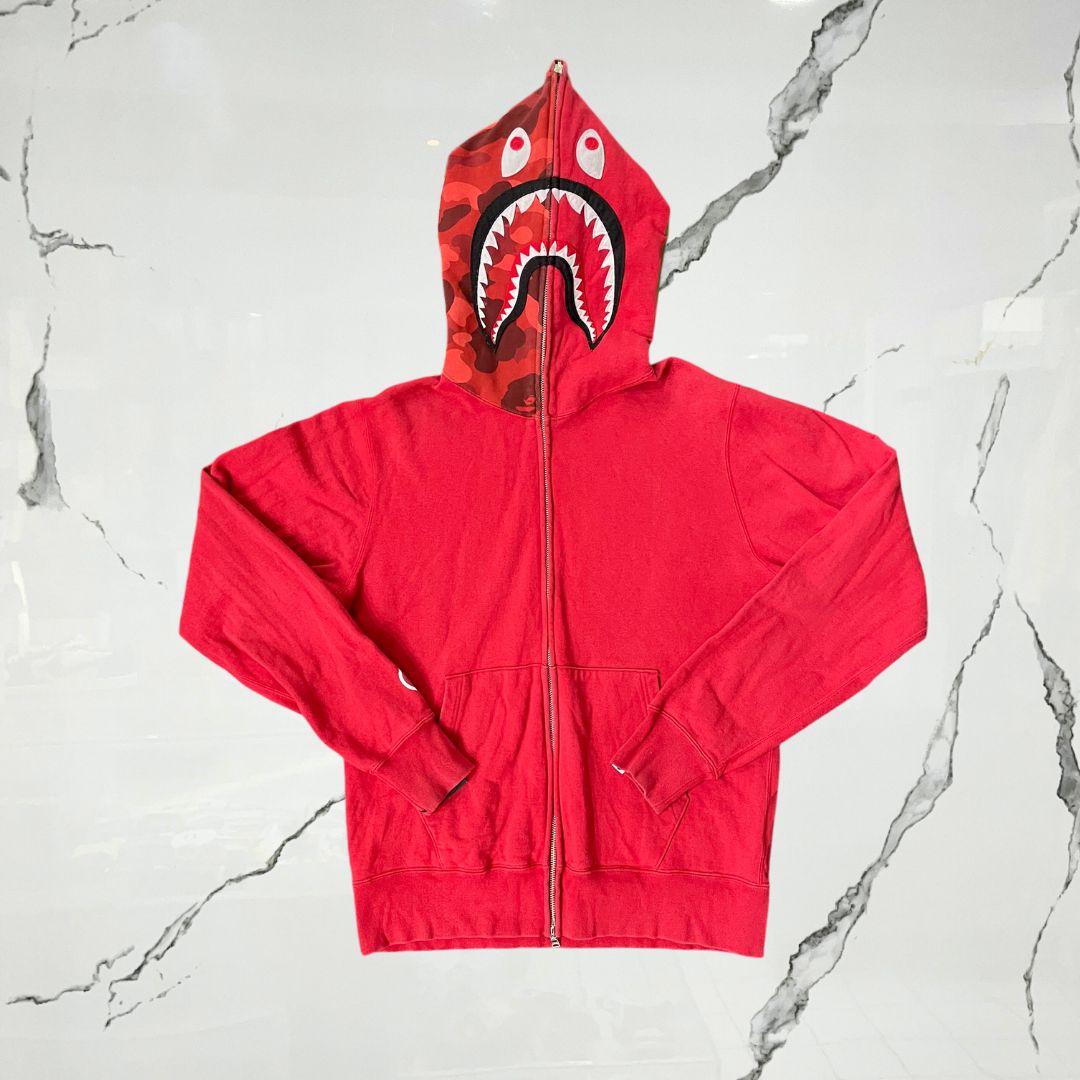 Bape Shark Full Red Zip Hoodie (De Uso) - Urban Utility