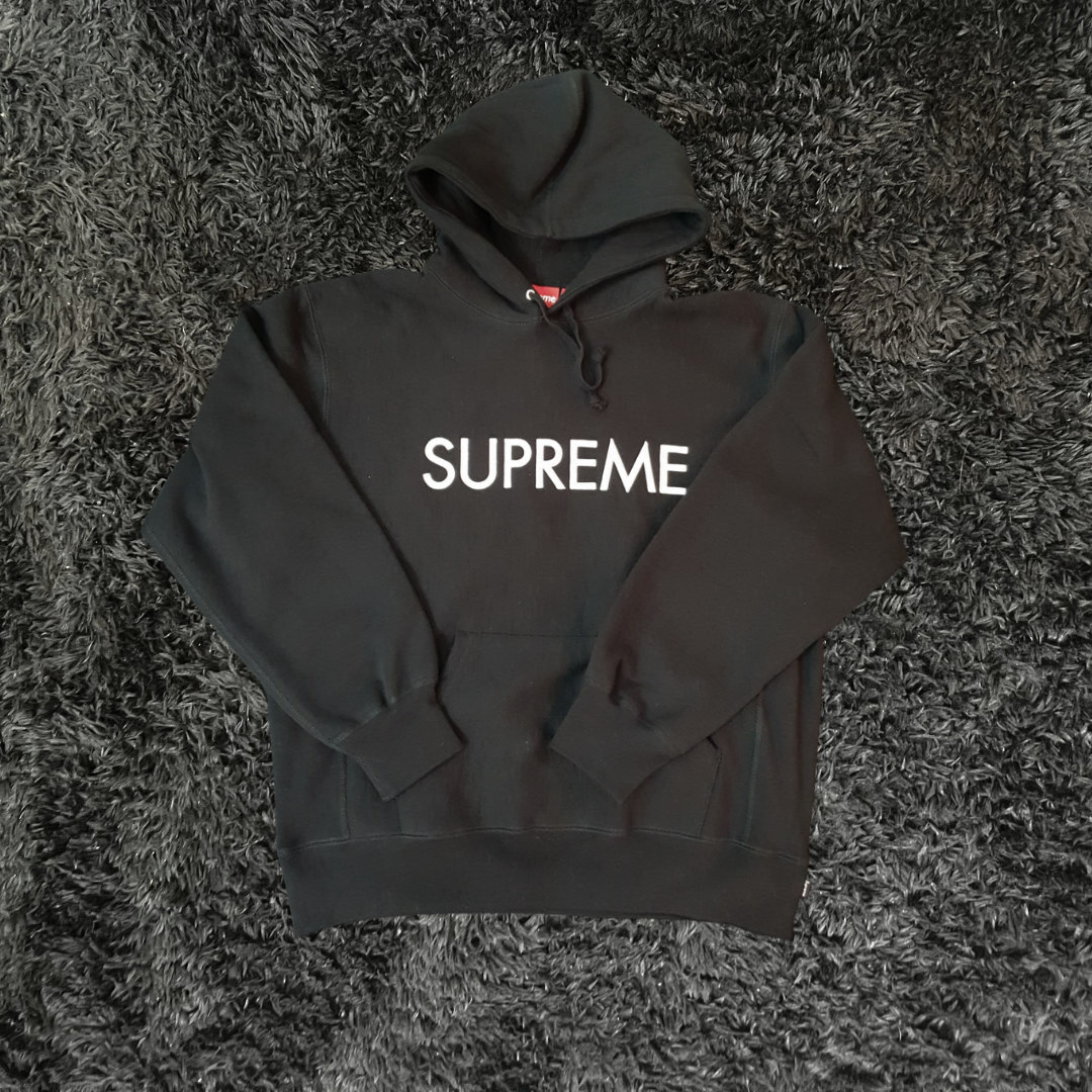 Supreme White Letters Black Hoodie