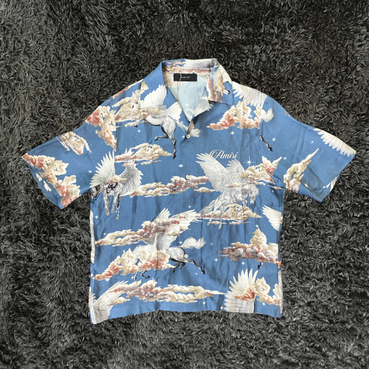 Amiri All Over Pegasus Bowling Blue T-shirt