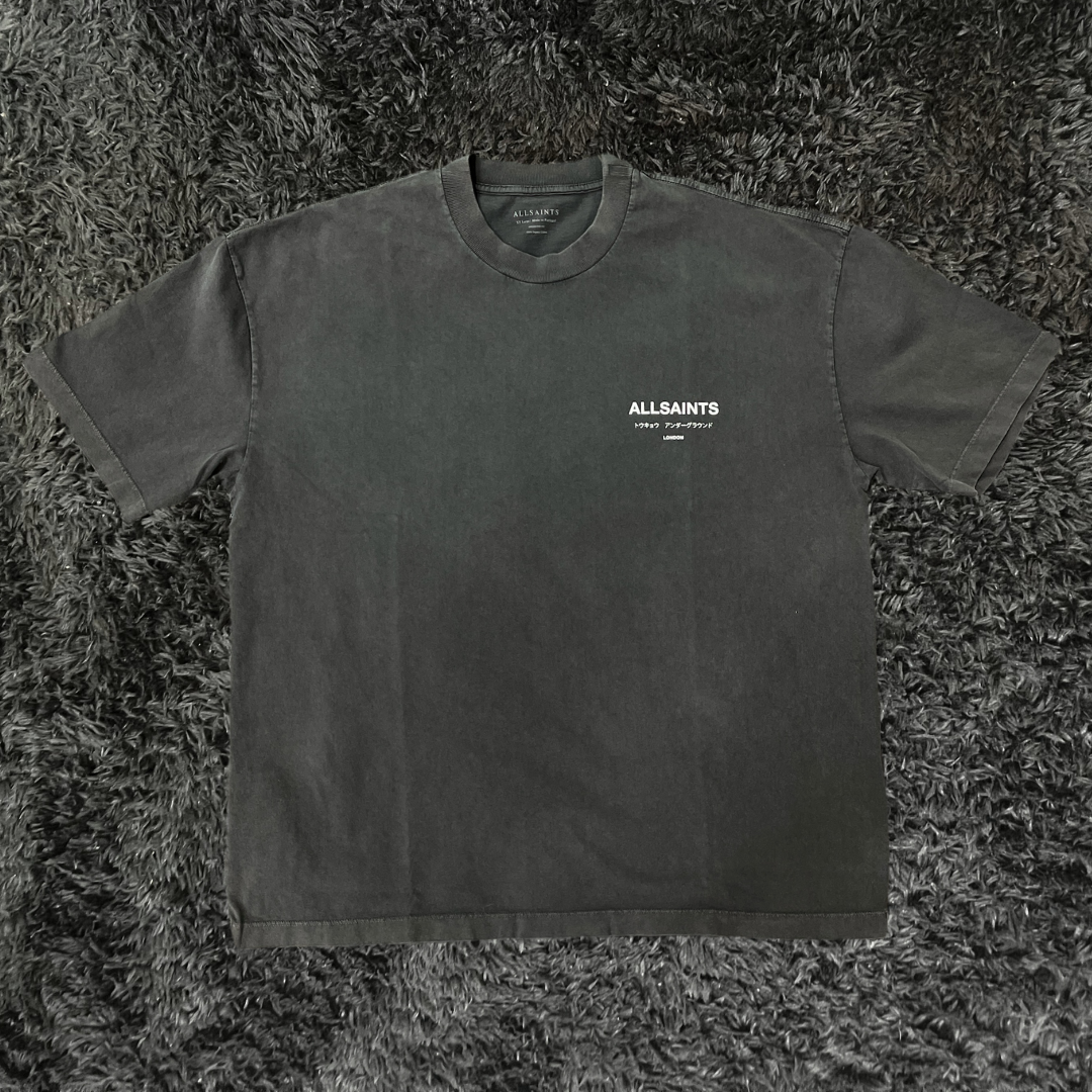 All Saints Underground Crew Washed Black T-shirt