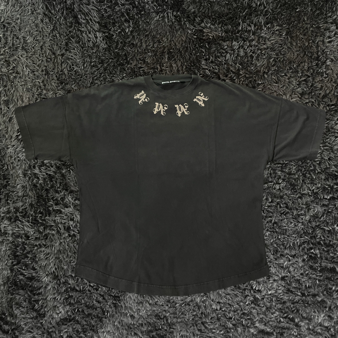 Palm Angels Statementc Monogram Over Black Grey T-shirt