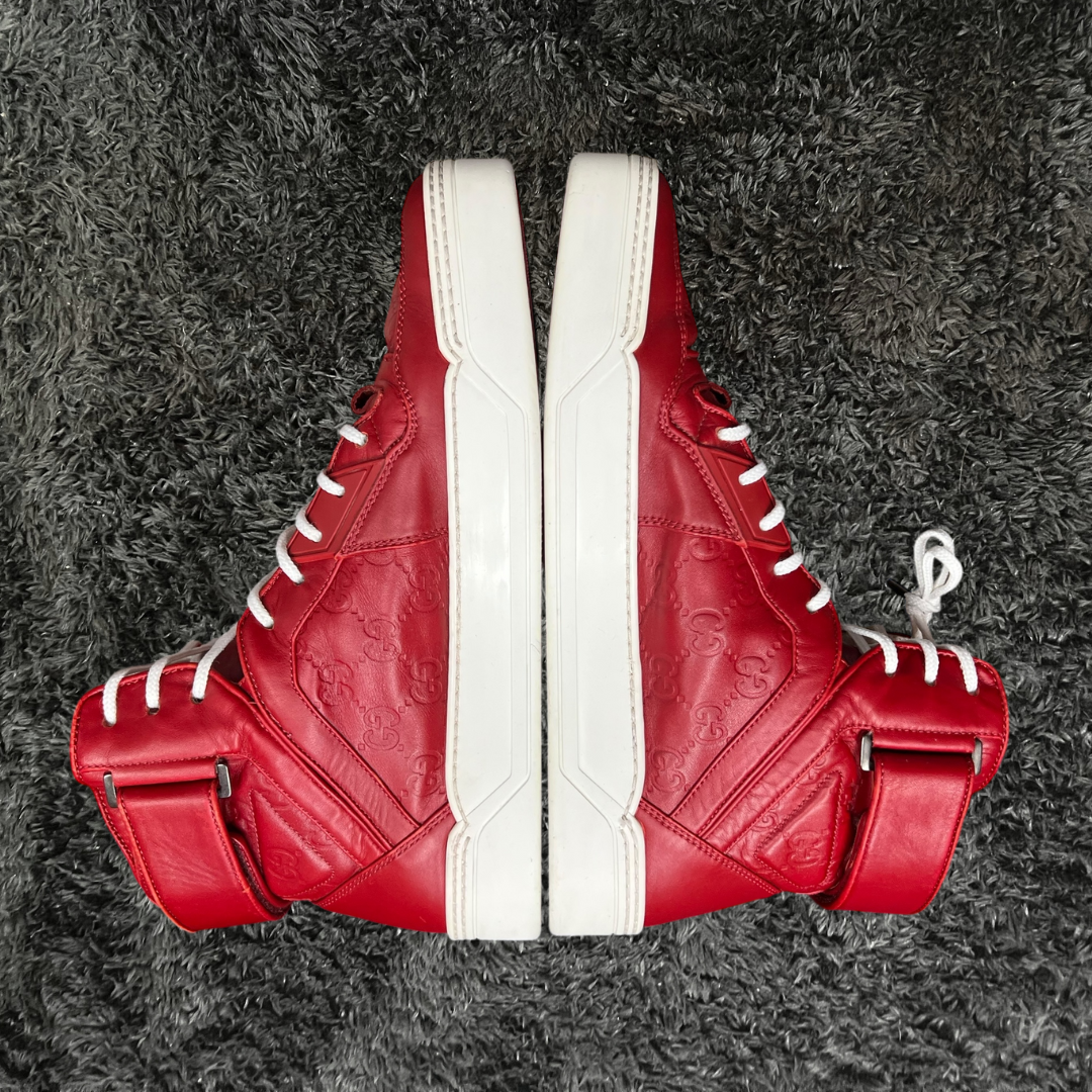 Gucci High Top Red Leather Monogram (De Uso)