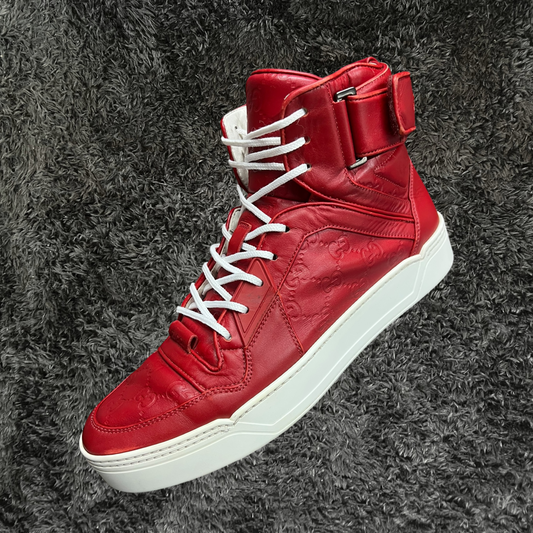 Gucci High Top Red Leather Monogram (De Uso)