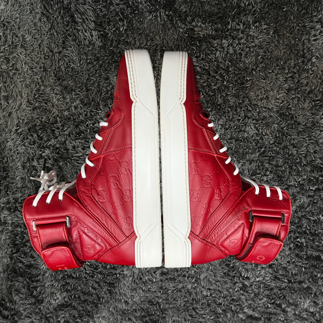 Gucci High Top Red Leather Monogram (De Uso)