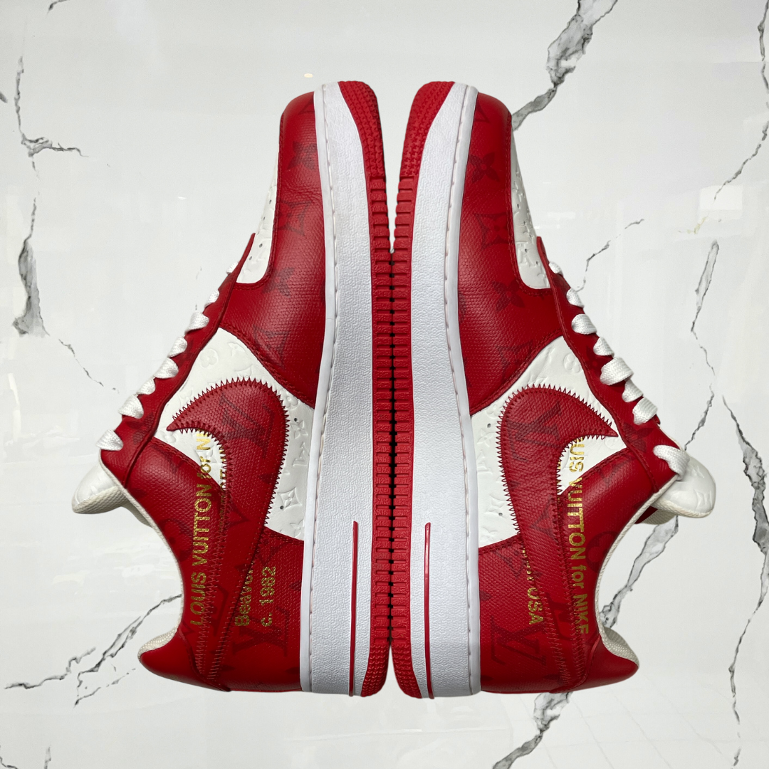 Louis Vuitton Nike Air Force 1 Low By Virgil Abloh White Red (De Uso)