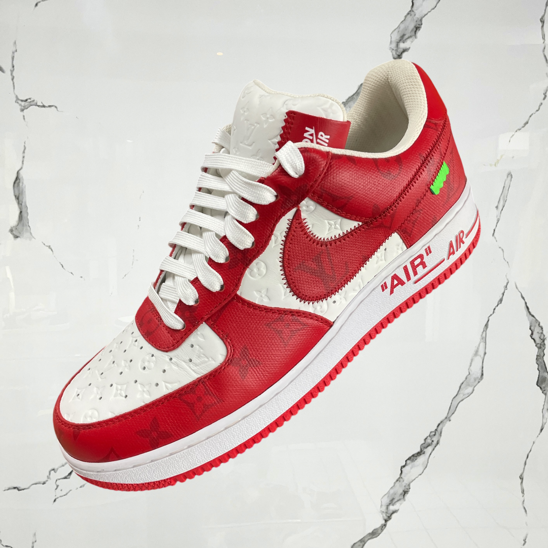 Louis Vuitton Nike Air Force 1 Low By Virgil Abloh White Red (De Uso)