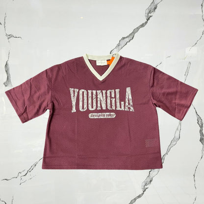 YoungLA Varsity Football Cropped Burgundy Jersey - Urban Utility