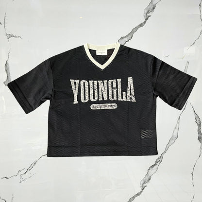 YoungLA Varsity Football Cropped Black Jersey - Urban Utility