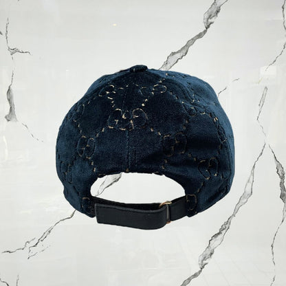 Gucci Velvet Navy Blue Monogram Cap (De Uso) - Urban Utility