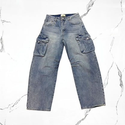 YoungLA Baggy Cargo Blue Wash Jeans - Urban Utility