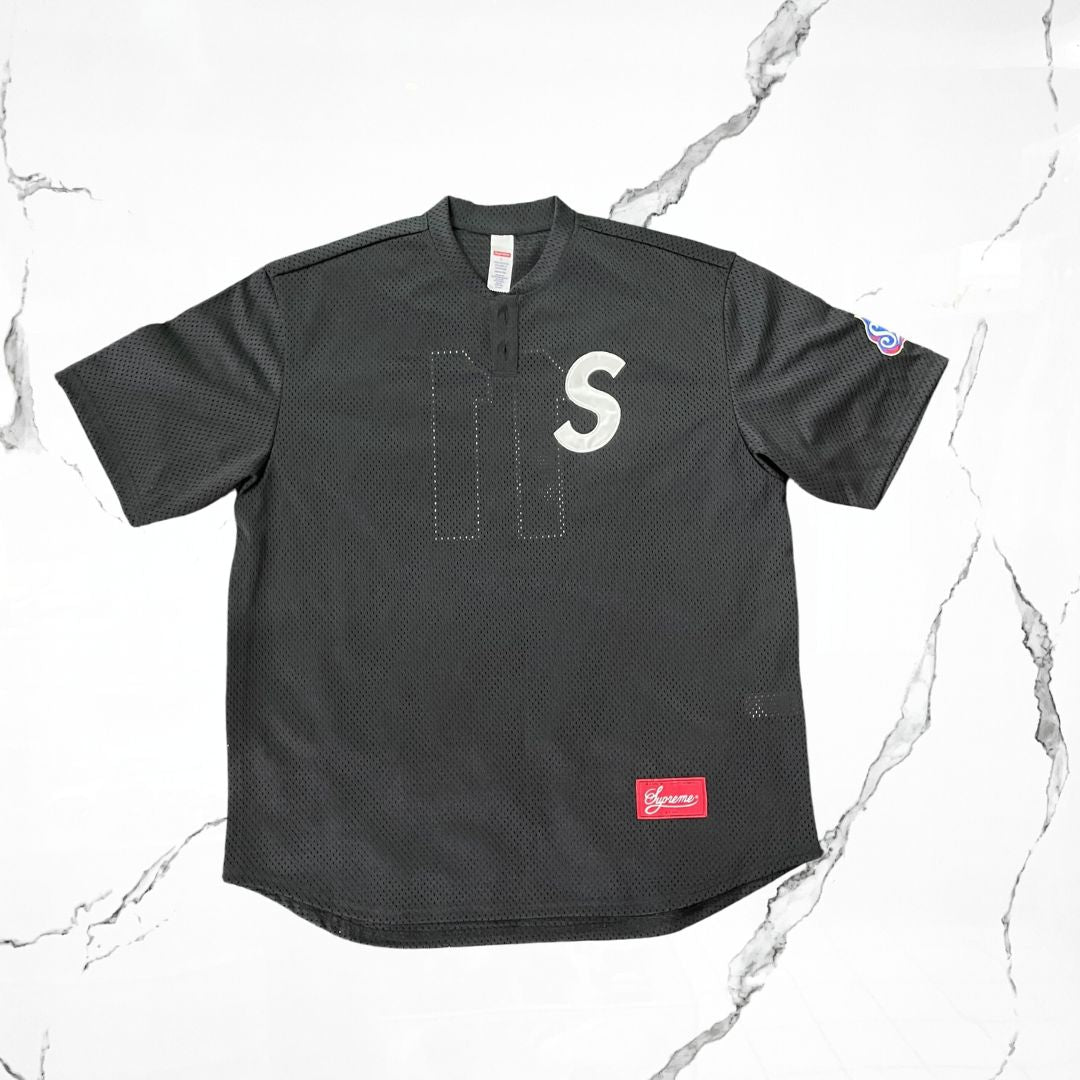 Supreme S Logo Baseball Henley Black Jersey T-shirt - Urban Utility