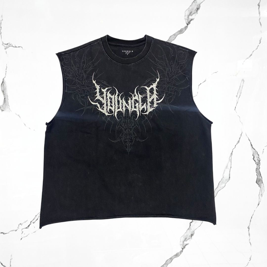 YoungLA Dark Wave Cut - Offs Black Wash Tank - Urban Utility