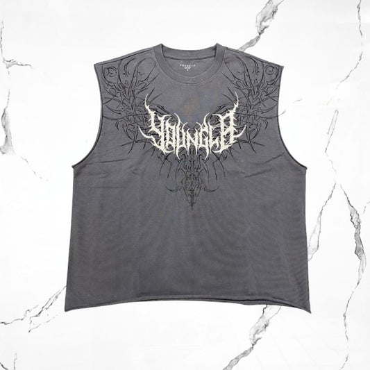 YoungLA Dark Wave Cut - Offs Grey Wash Tank - Urban Utility