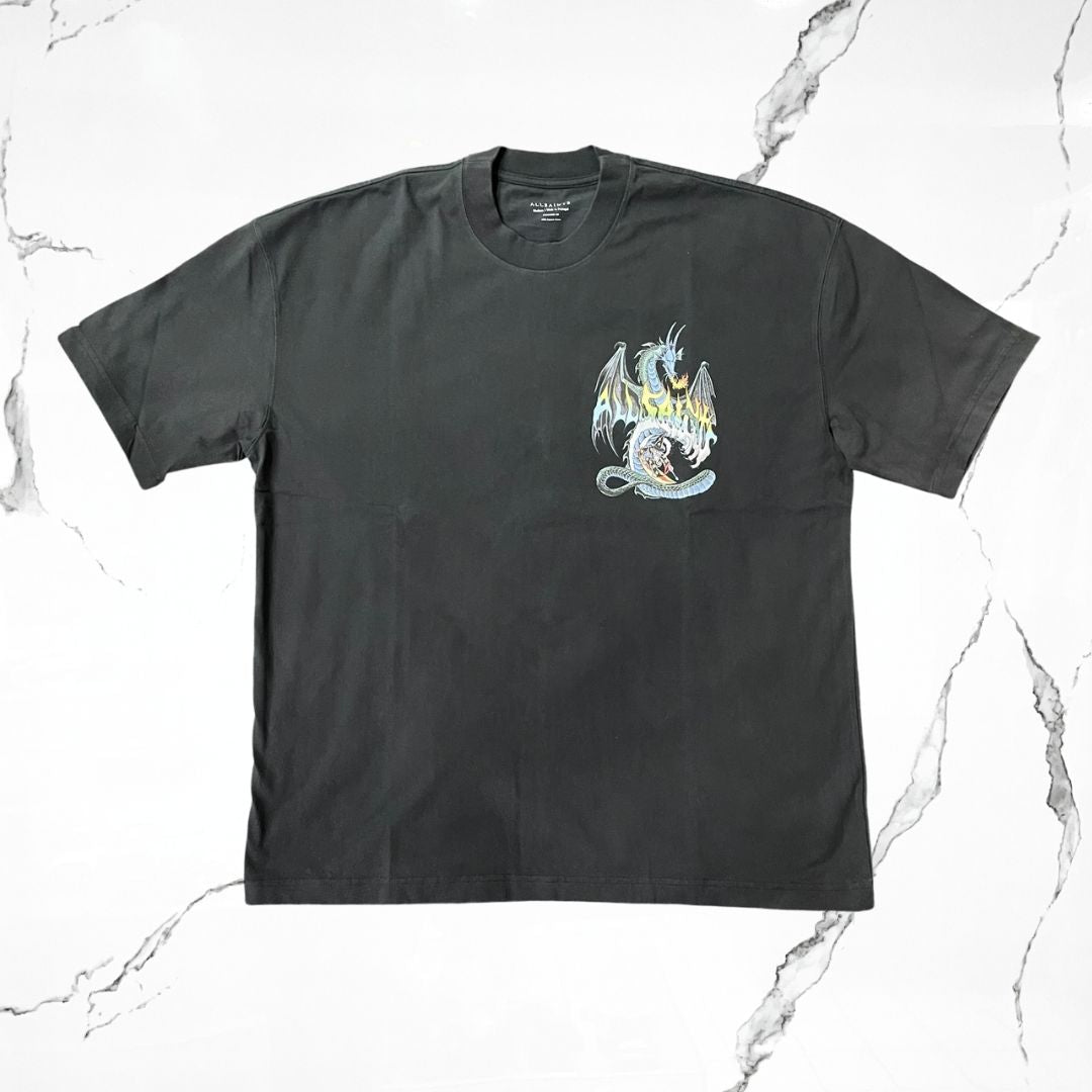 All Saints Dragon Wave SS Crew Washed Black T-shirt - Urban Utility