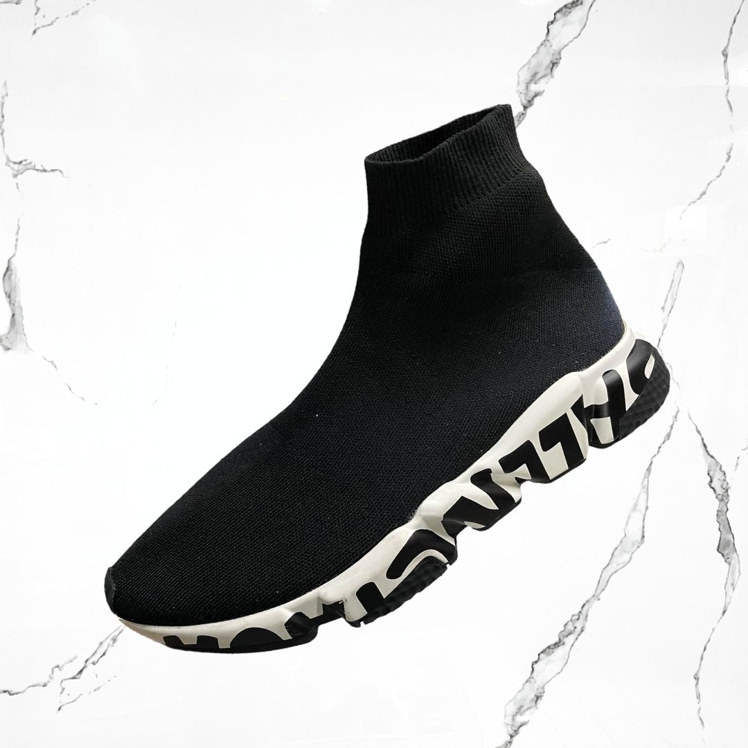 Balenciaga Speed Graffiti Trainers Black White (De Uso) - Urban Utility