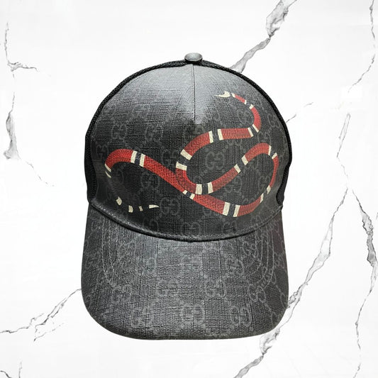 Gucci Kingsnake Print GG Supreme Baseball Black Grey