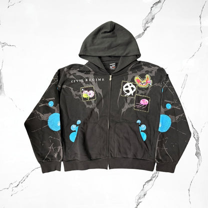 Civil Regime x Nickelodeon Spongenbob Squarepants Spongenbob Parches Black Zip Hoodie - Urban Utility