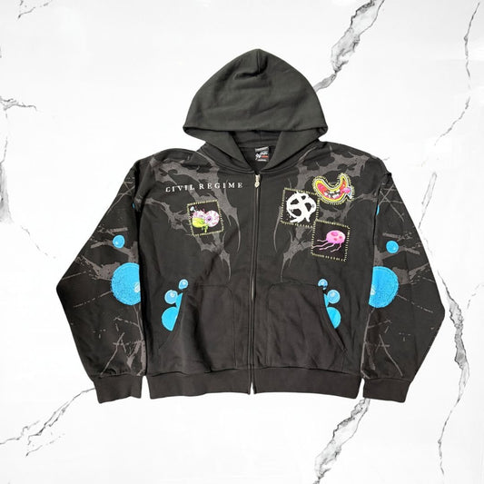 Civil Regime x Nickelodeon Spongenbob Squarepants Spongenbob Parches Black Zip Hoodie - Urban Utility