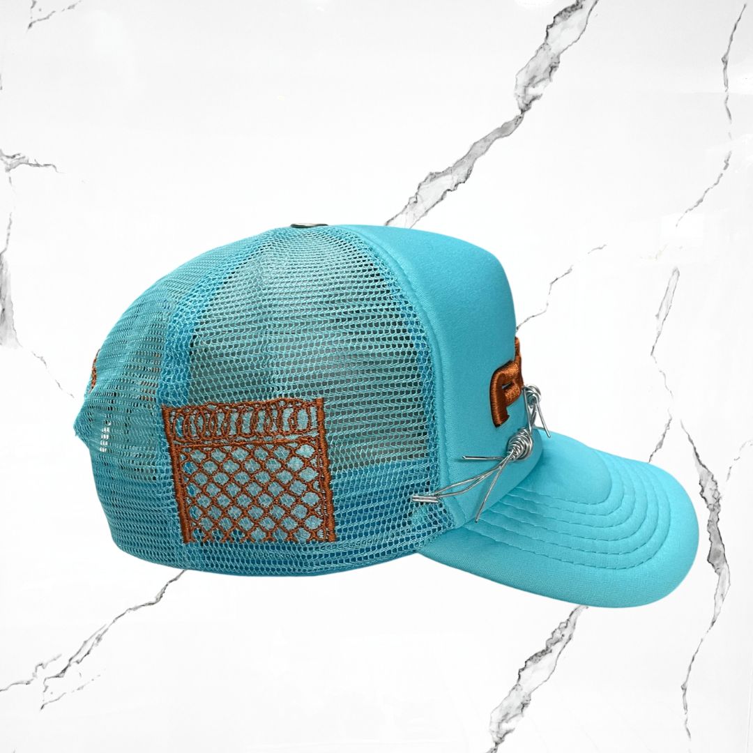 Palida Trucker Hat Box Logo Sky Blue Orange Cap