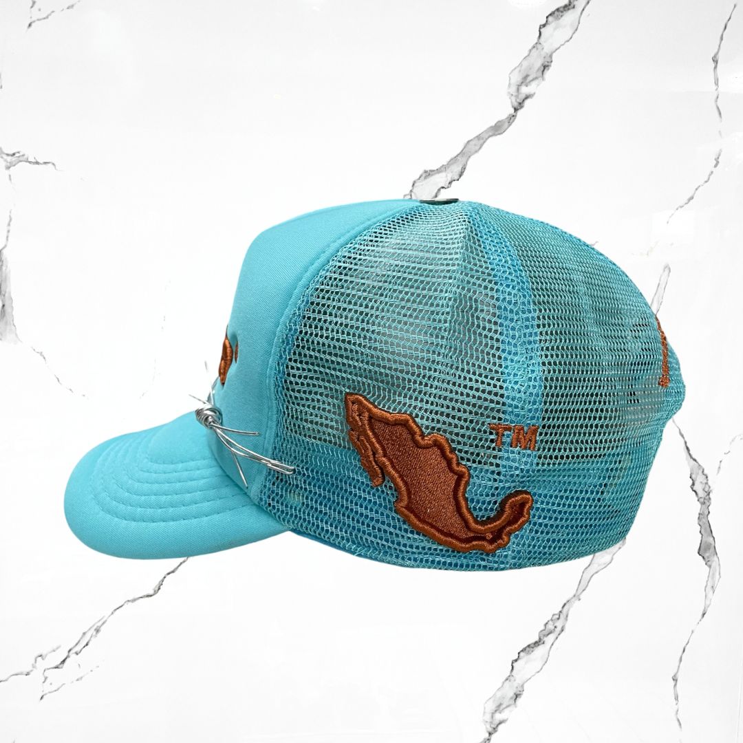 Palida Trucker Hat Box Logo Sky Blue Orange Cap