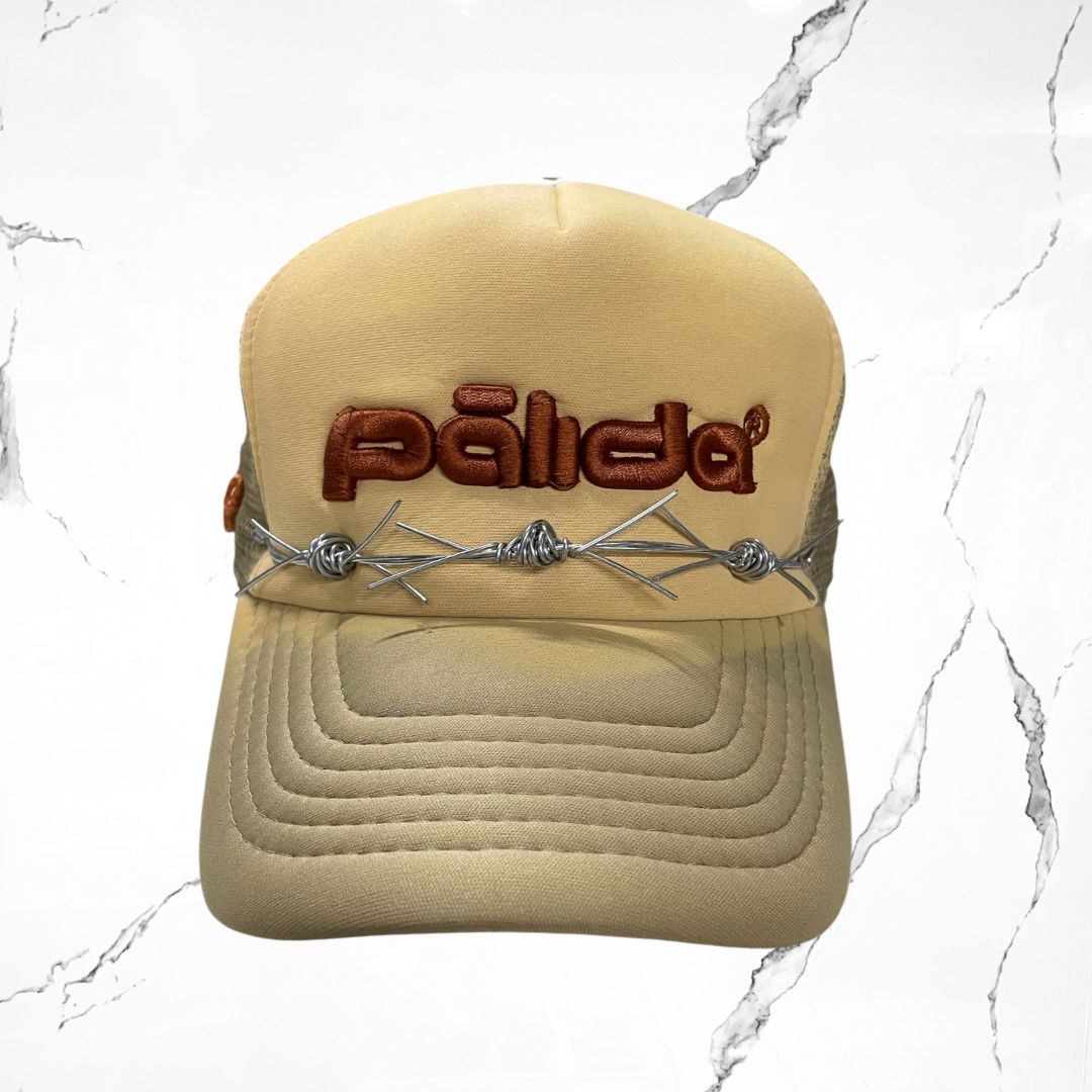 Palida Trucker Hat Box Logo Beige Brown Orange Cap