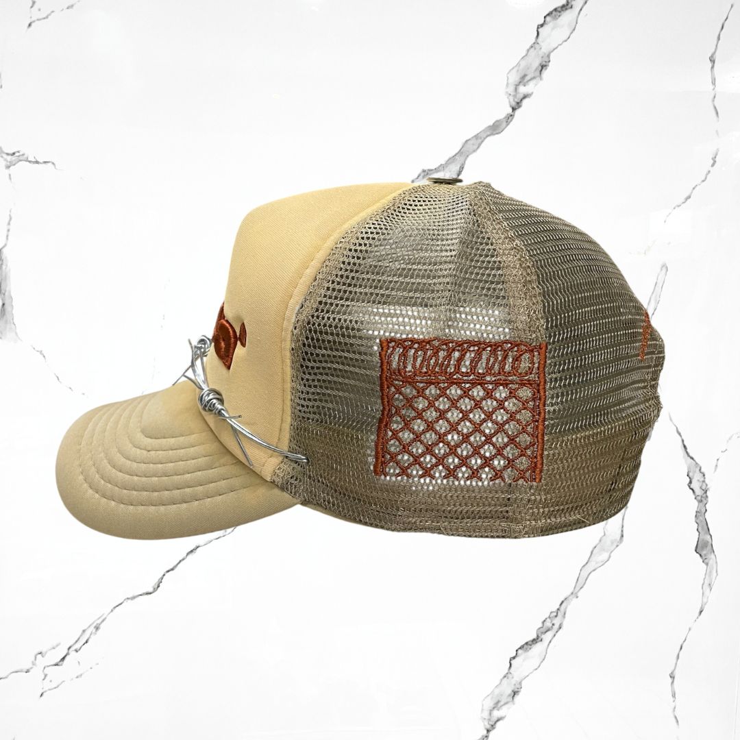 Palida Trucker Hat Box Logo Beige Brown Orange Cap